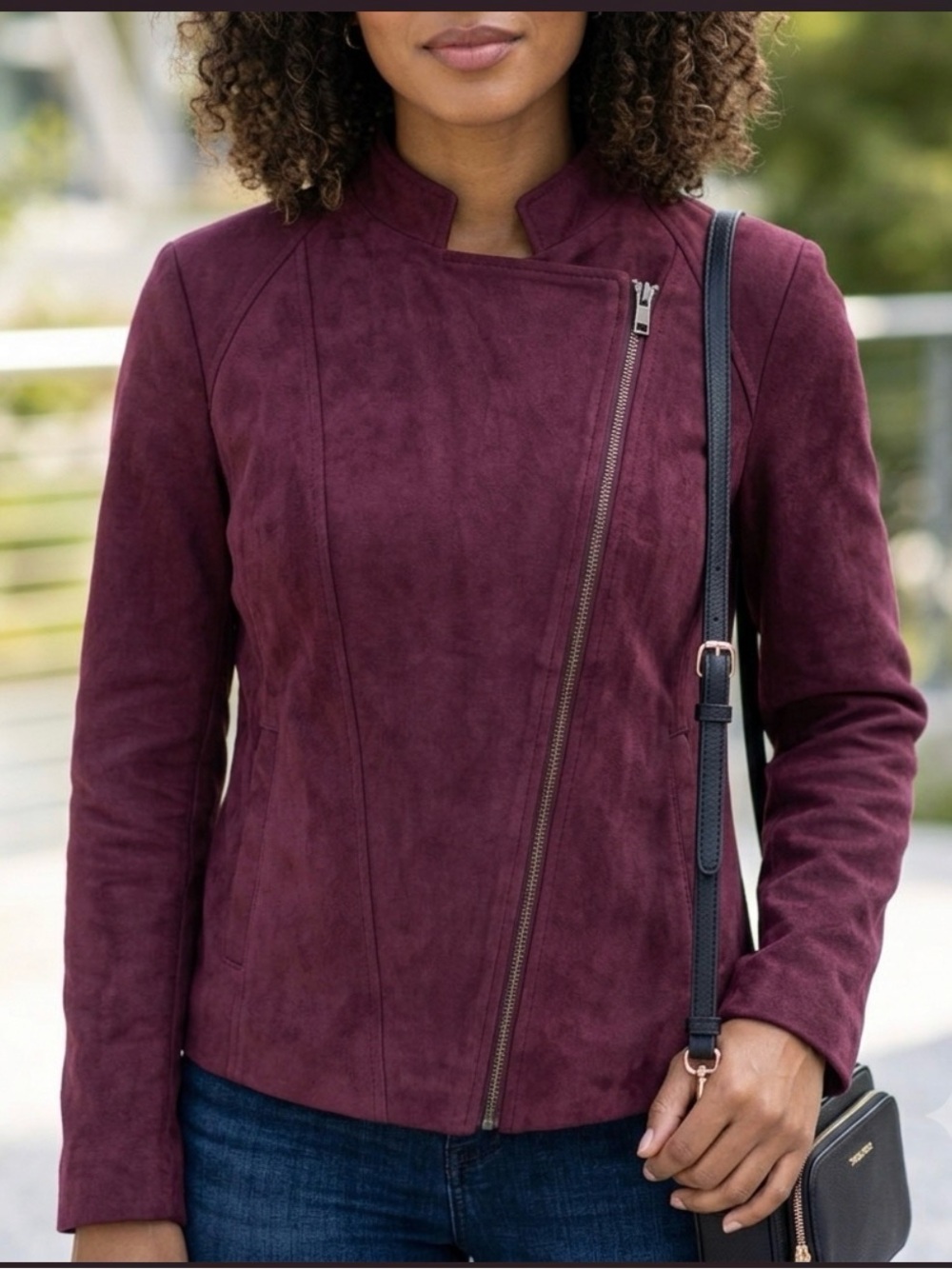 Kut from the Kloth Burgundy Suede Asymmetrical Zip Jacket